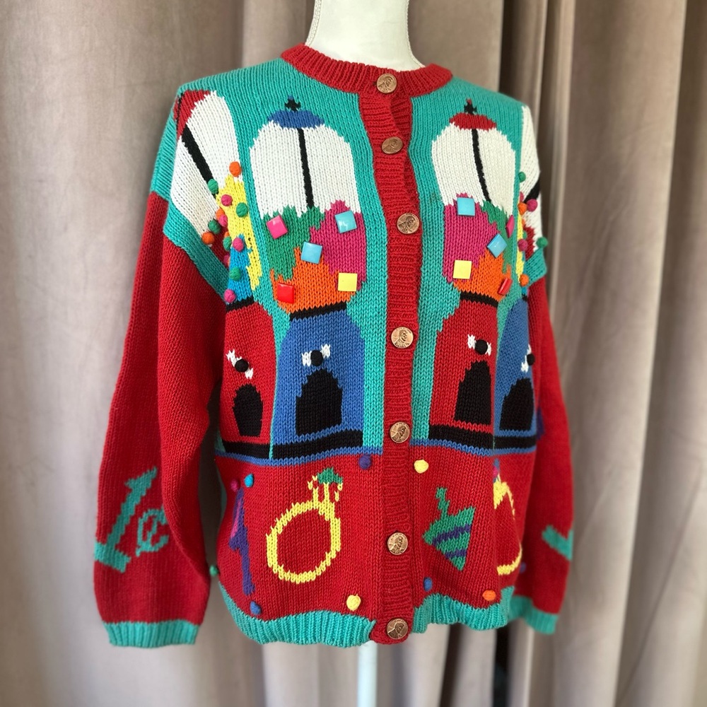 Vintage Bellepointe Rare Bubblegum Machine Novelty Cardigan Sweater